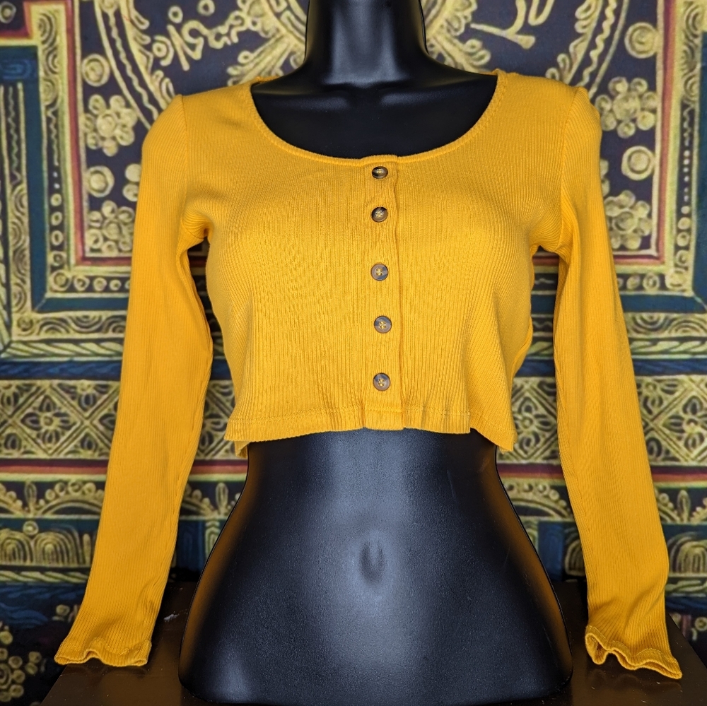 Divided Yellow/ Gold Long Sleeve Crop Top